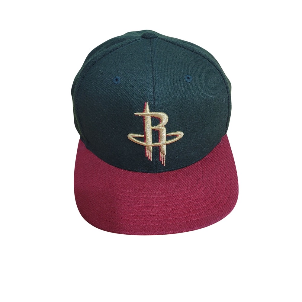 Mitchell & Ness Houston Rockets Snapback Hat Mens Green Burgundy Wool NBA Cap